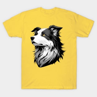 Stunning and Cool Bearded Collie Monochrome and Gold Portrait for Father's Day T-Shirt